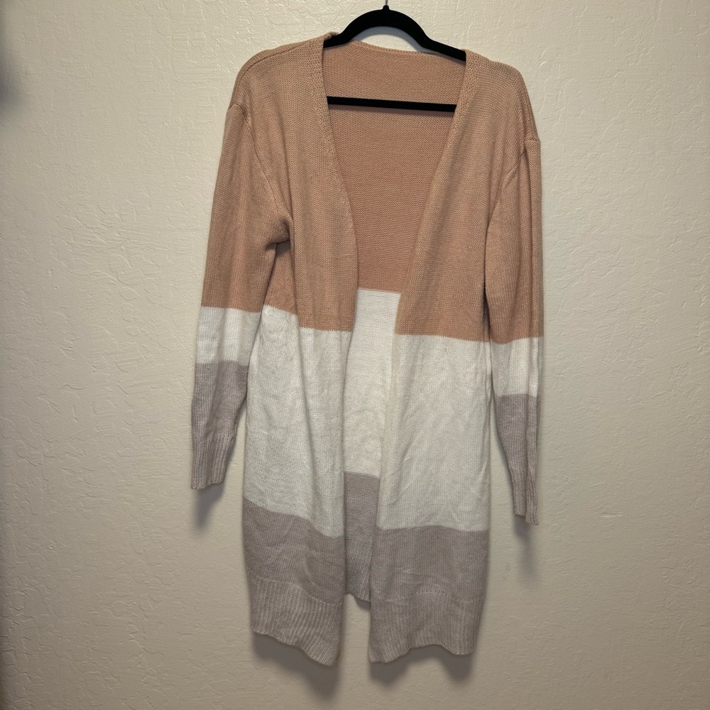 Colorblock Open Front Cardigan Sweater